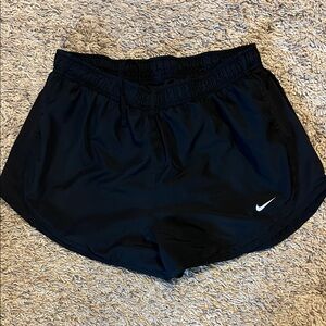 Nike Women’s Black Athletic Running Shorts with White Swoosh- Size L